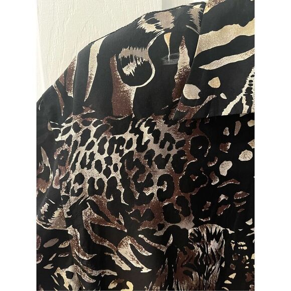 Fu Da Silk Black & Tan Zebra Tiger Print Button Up Blouse sz M EUC - Picture 4 of 6